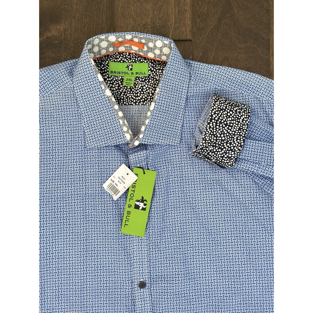 Bristol & Bull Mens Blue Geometric Flip Cuff Button Down Shirt 2XL NWT